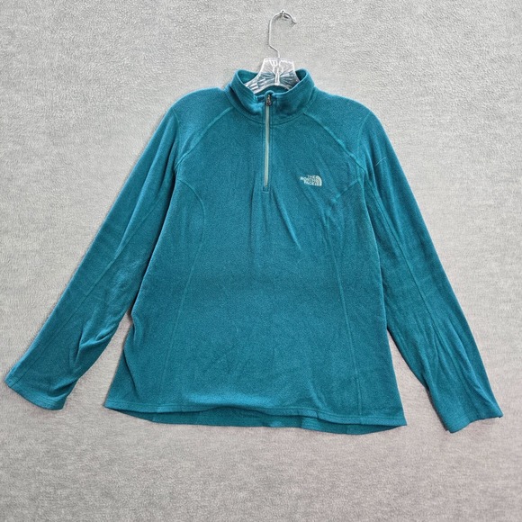 The North Face Women Sweatshirt Large Blue Fleece 1/4 Zip Logo Mock Neck - Picture 1 of 10